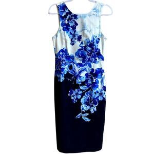 Maeve Women's Dress Size 8 Blue Black White Floral Career Wear Short Sleeve